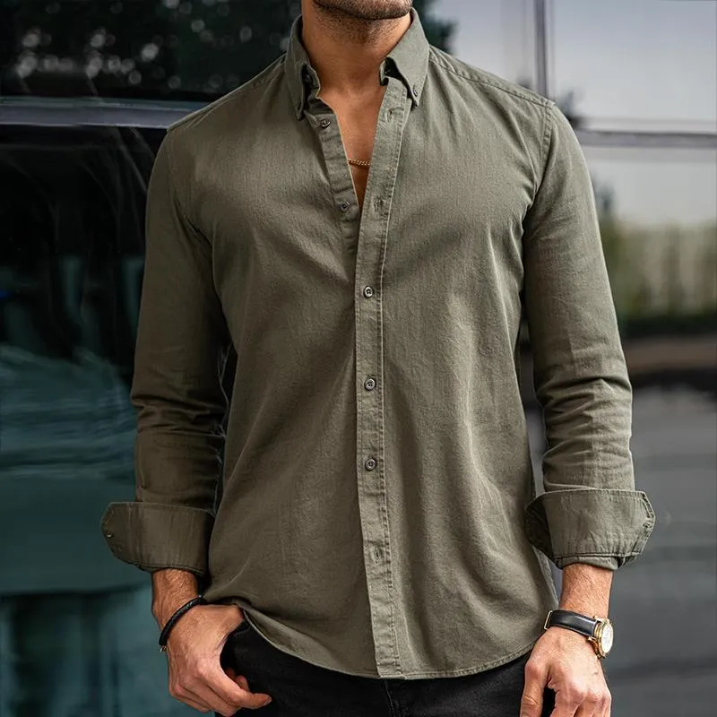 Men's Retro Casual Solid Color Lapel Long Sleeve Shirt 56667273TO sold by Manly product image thumbnail 3