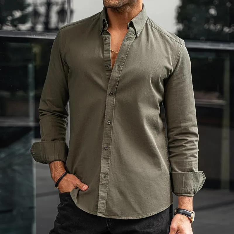 Men's Retro Casual Solid Color Lapel Long Sleeve Shirt 56667273TO sold by Manly product image thumbnail 2