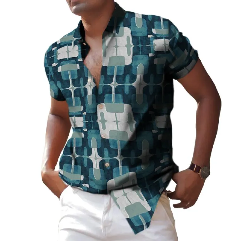 Men's Casual Geometric Lapel Short Sleeve Shirt 49041041TO sold by Manly