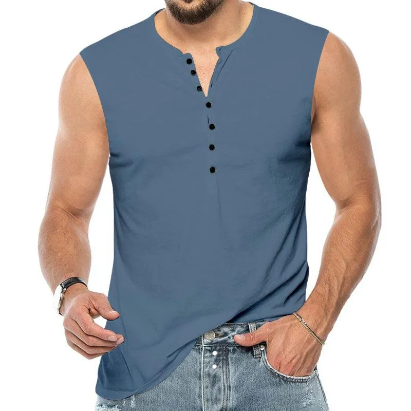 Men's Casual Solid Color Henley Collar Sleeveless Tank Top 62119111Y sold by Manly product image thumbnail 5