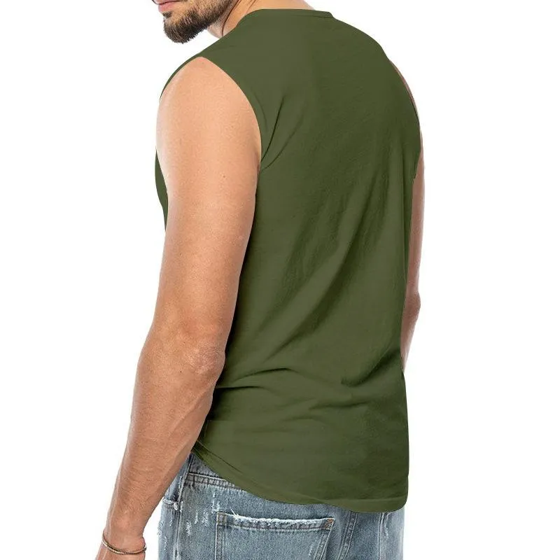 Men's Casual Solid Color Henley Collar Sleeveless Tank Top 62119111Y sold by Manly product image thumbnail 4