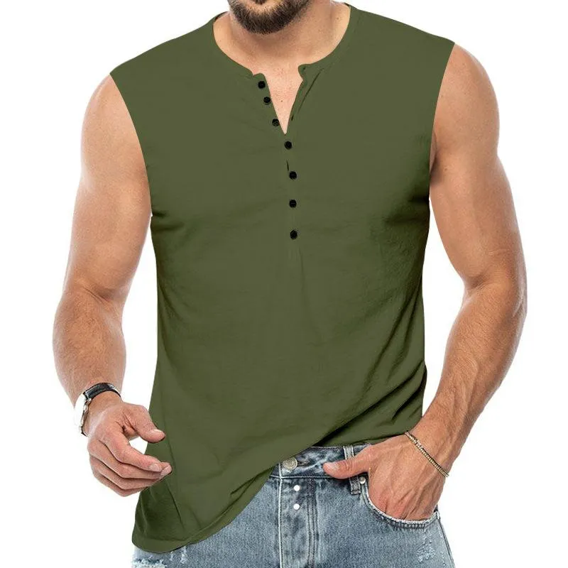 Men's Casual Solid Color Henley Collar Sleeveless Tank Top 62119111Y sold by Manly product image thumbnail 3