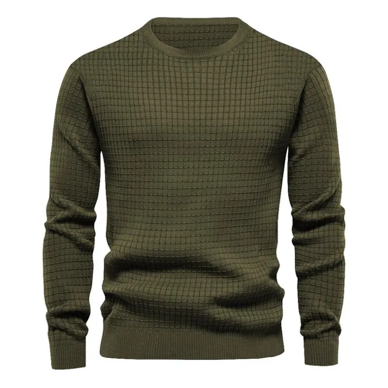 Men's Solid Thin Knit Small Squares Loose Round Neck Long Sleeves Casual T-shirt 71236822Z sold by Manly