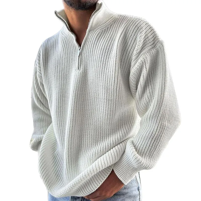 Men's Fashion Loose Solid Color Knitted Stand Collar Long Sleeve Sweater 69744070Z sold by Manly