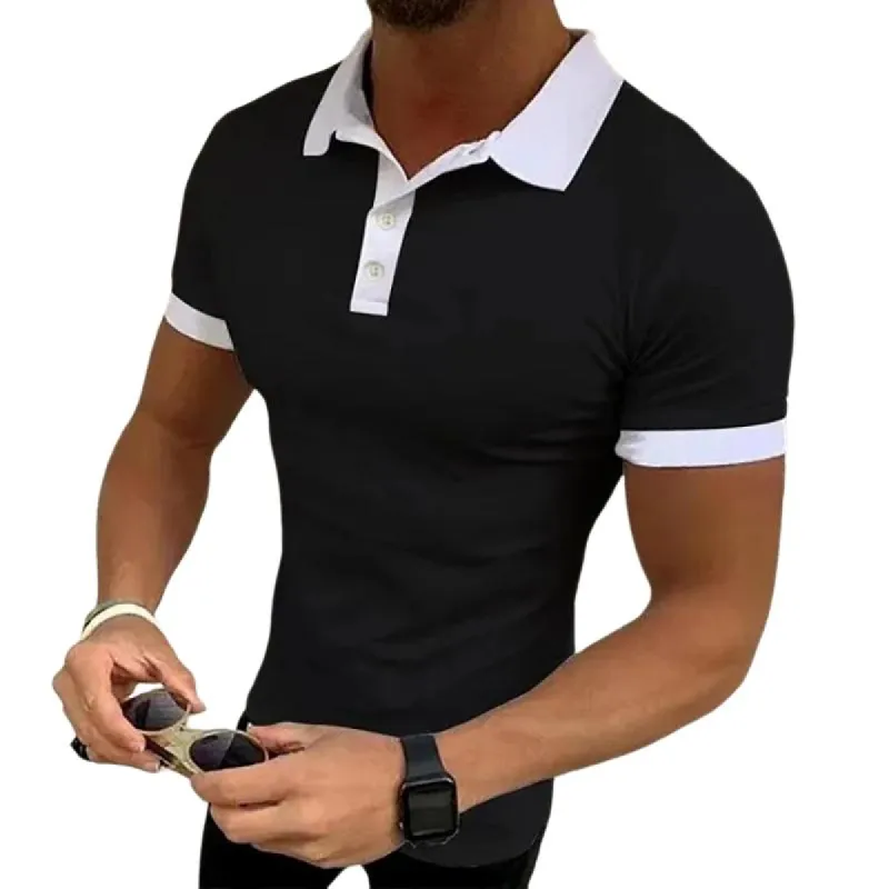 Men's Casual Colorblock Short-sleeved Polo Shirt 26225245TO sold by Manly