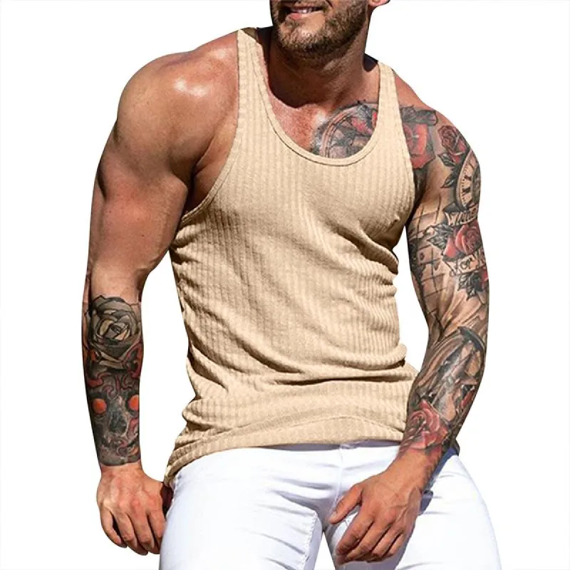 Men's Solid Striped Sports Fitness Tank Top 54528356Z sold by Manly
