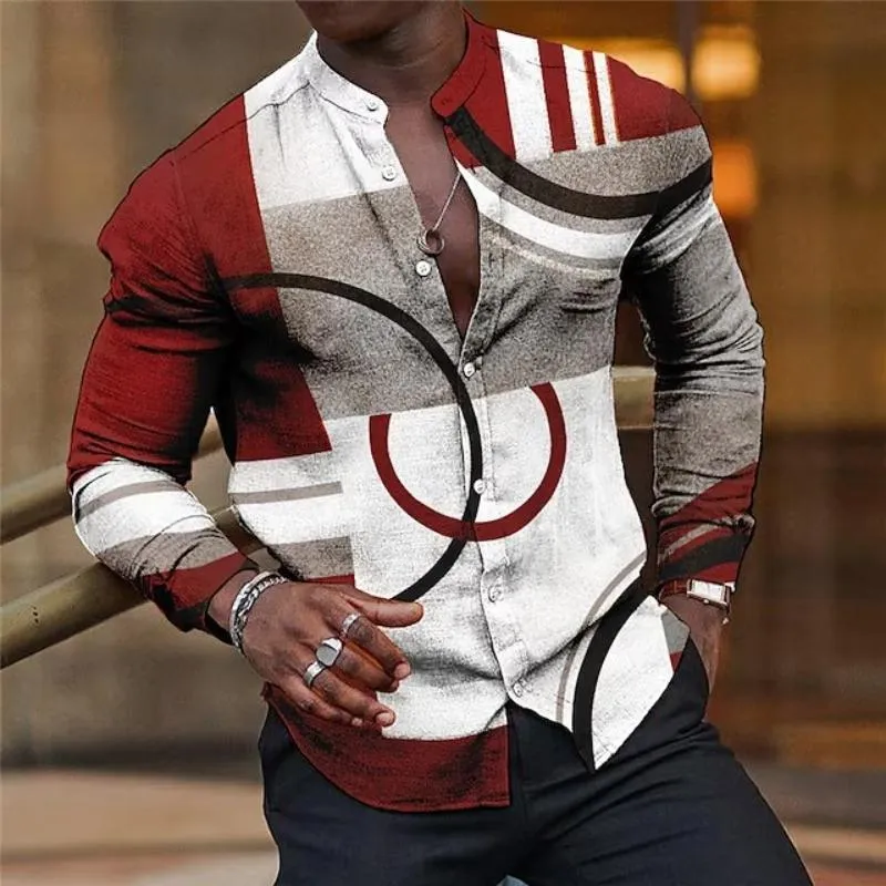 Men's Retro Casual Geometric Stand Collar Long Sleeve Shirt 22528534TO sold by Manly product image thumbnail 4
