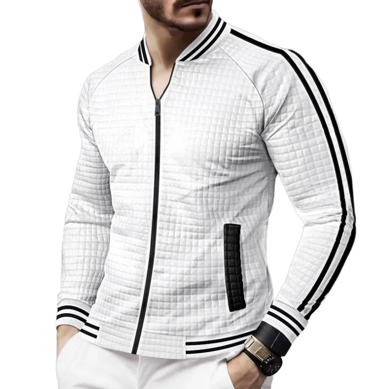 Men's Stand Collar Zipper Baseball Jacket 31833030X sold by Manly