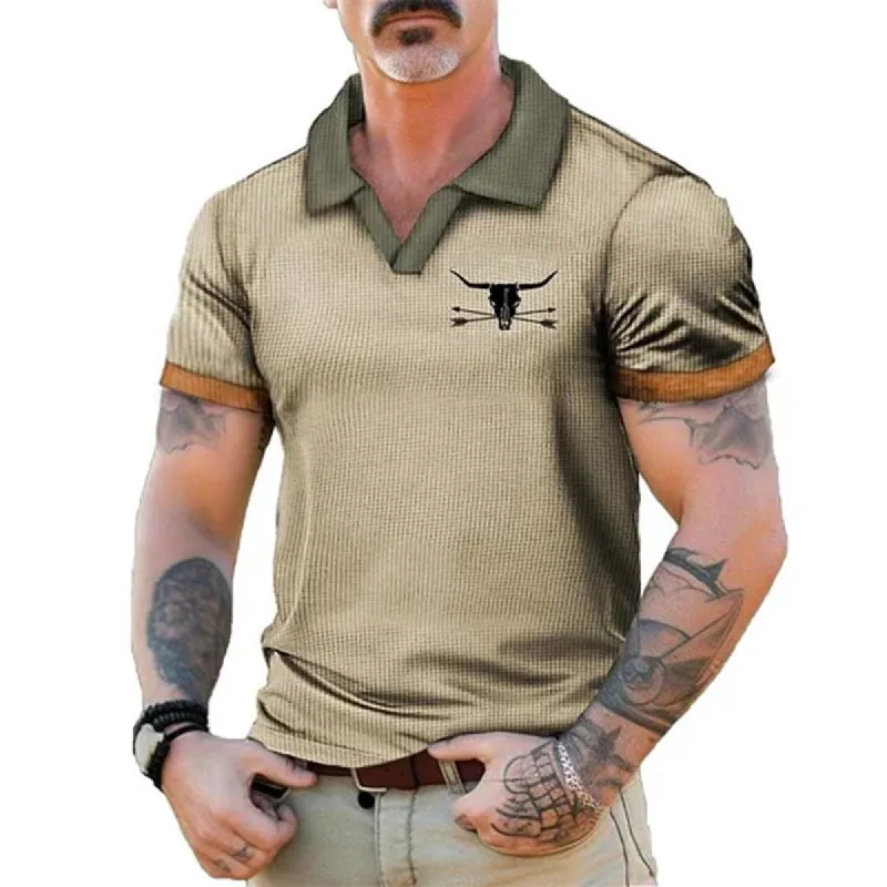 Men's Waffle Contrast Print Lapel POLO Shirt 93275200X sold by Manly