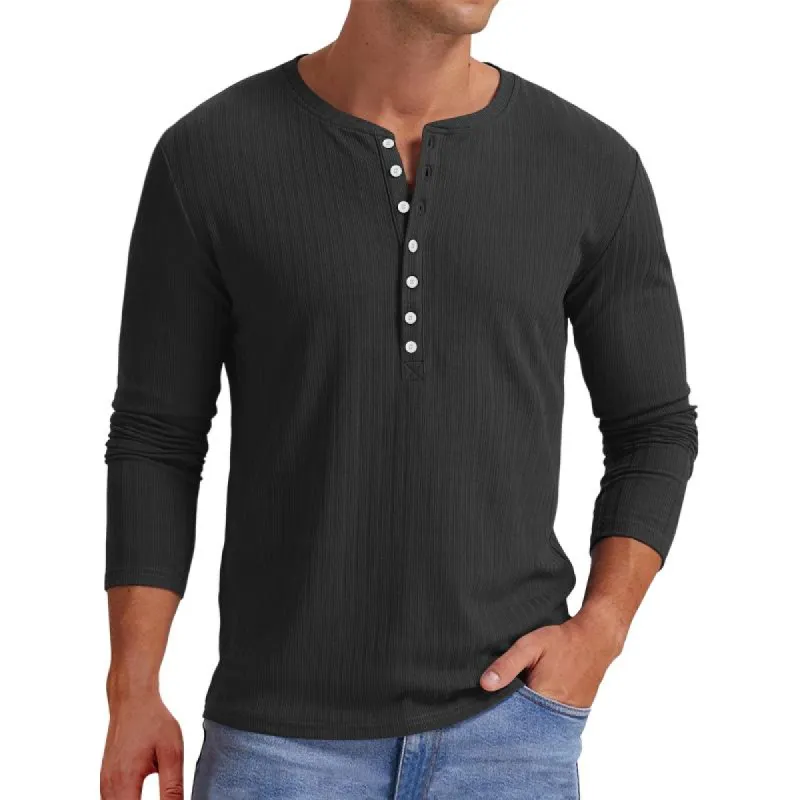 Men's Casual Button Collar Rib Stripe Slim Fit Long Sleeve T-Shirt 27387705M sold by Manly