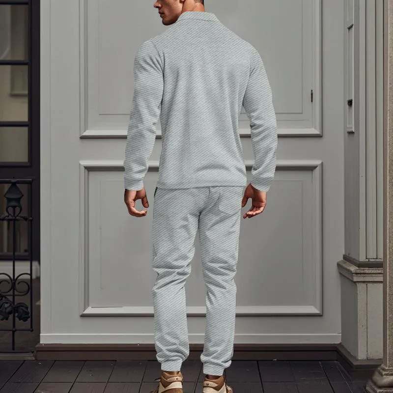 Men's Solid Color Chest Pocket Long Sleeve Jacket Trousers Set 28622406Y sold by Manly product image thumbnail 3