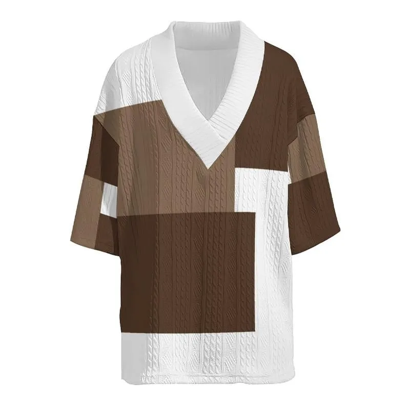 Men's Jacquard V-neck Loose Printed Short-sleeved T-shirt 86100637X sold by Manly product image thumbnail 5