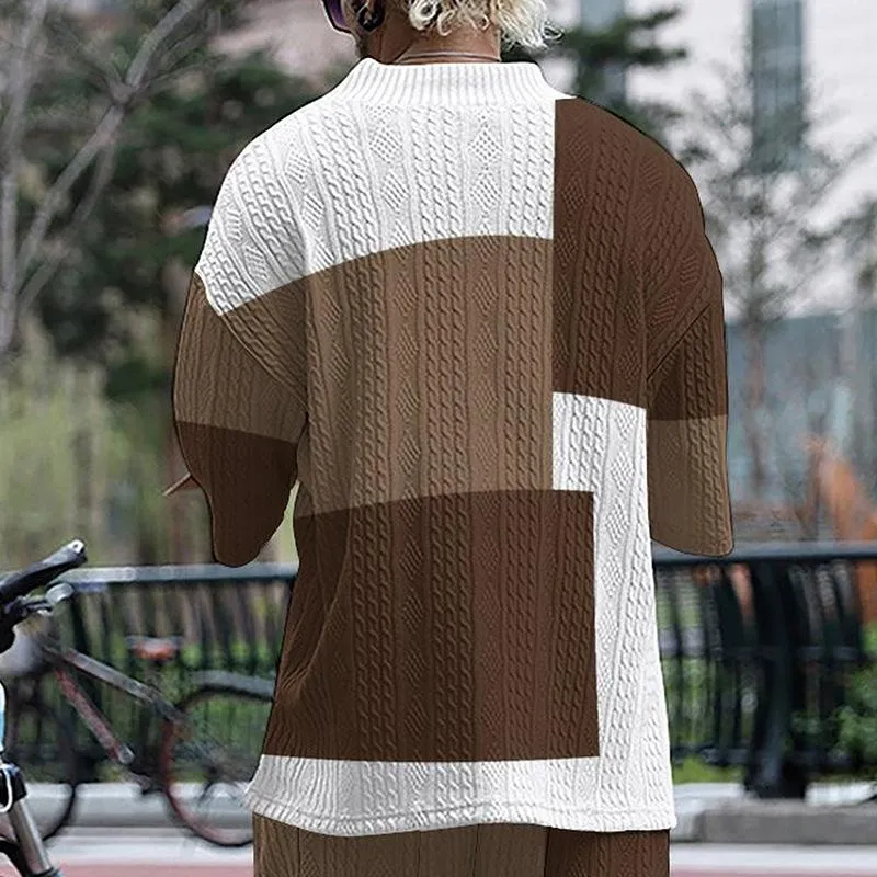 Men's Jacquard V-neck Loose Printed Short-sleeved T-shirt 86100637X sold by Manly product image thumbnail 4