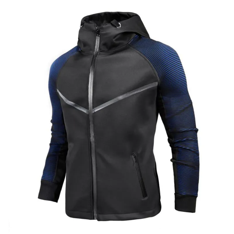 Men's Stylish Gradient Patchwork Hooded Zipper Sports Jacket 71727446M sold by Manly
