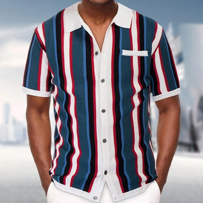 Men's Casual Striped Jacquard Knit Short Sleeve Polo Shirt 84873417M sold by Manly product image thumbnail 2