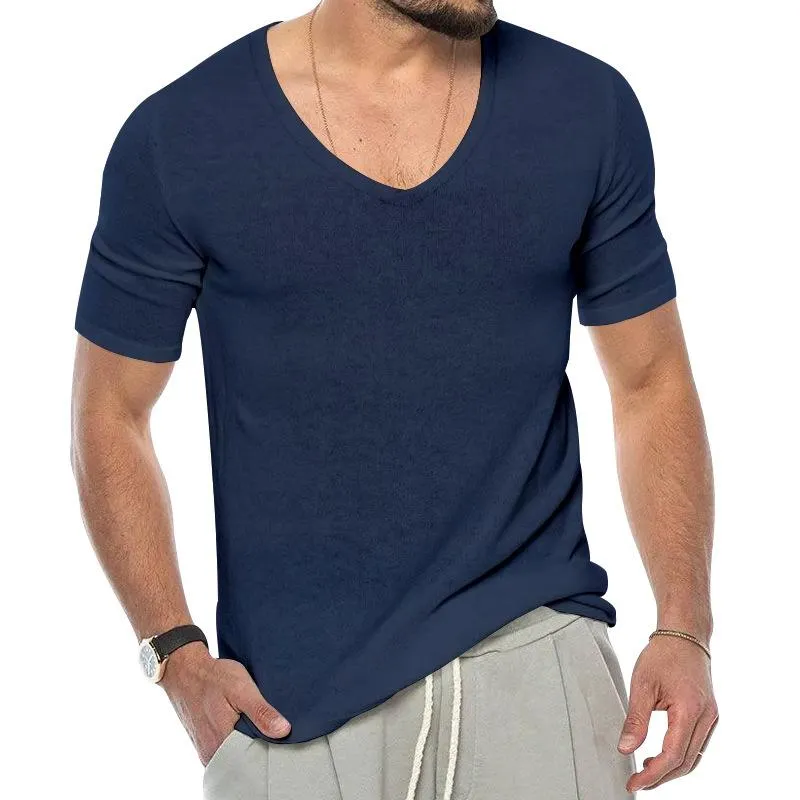 Men's Casual V-Neck Solid Color Short-Sleeve Slim Fit T-Shirt 07376666M sold by Manly product image thumbnail 3