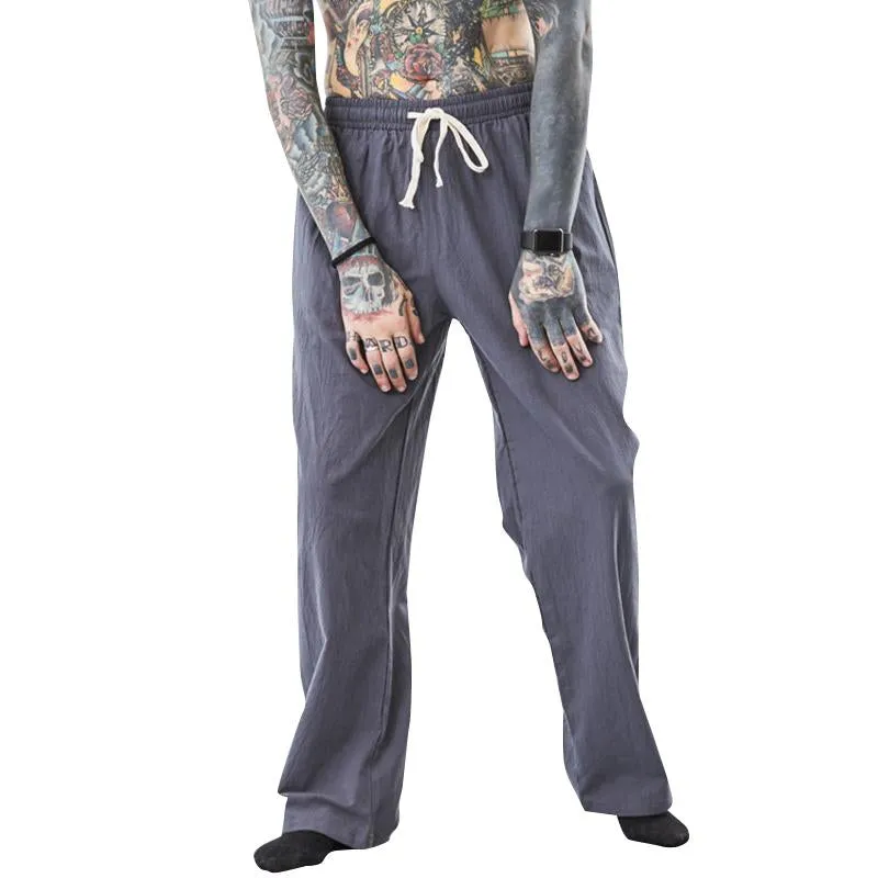 Men's Loose Cotton Linen Solid Color Drawstring Trousers 02079114Y sold by Manly