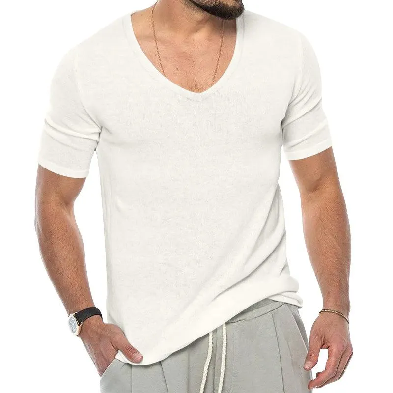 Men's Casual V-Neck Solid Color Short-Sleeve Slim Fit T-Shirt 07376666M sold by Manly product image thumbnail 2