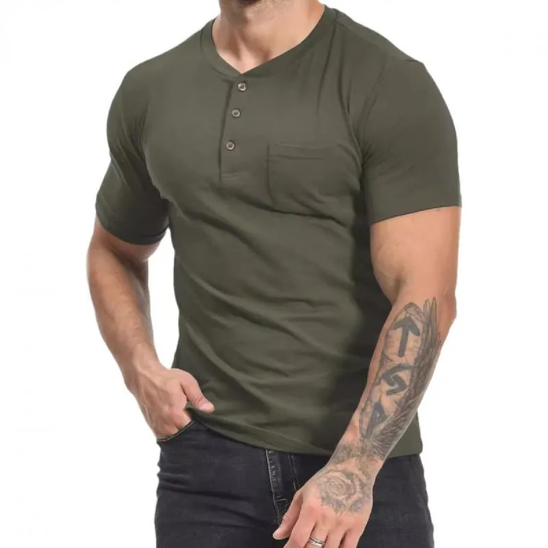 Men's Casual Henley Collar Short Sleeve T-Shirt 61044527Y sold by Manly