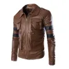 Men's Vintage Contrast Patchwork Lapel Multi-pocket Leather Jacket 16755981M sold by Manly