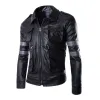 Men's Vintage Contrast Patchwork Lapel Multi-pocket Leather Jacket 16755981M sold by Manly