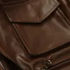 Men's Vintage Contrast Patchwork Lapel Multi-pocket Leather Jacket 16755981M sold by Manly