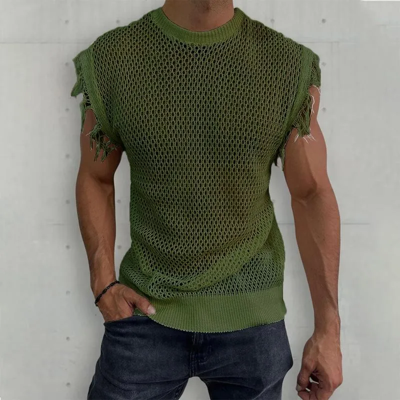 Men's Casual Solid Color Knitted Round Neck Sleeveless Hollow Tank Top 40348544Y sold by Manly product image thumbnail 4