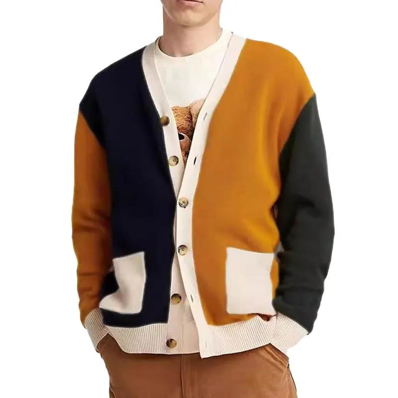 Men's Casual Contrast V-Neck Single-Breasted Knitted Cardigan 34513479M sold by Manly