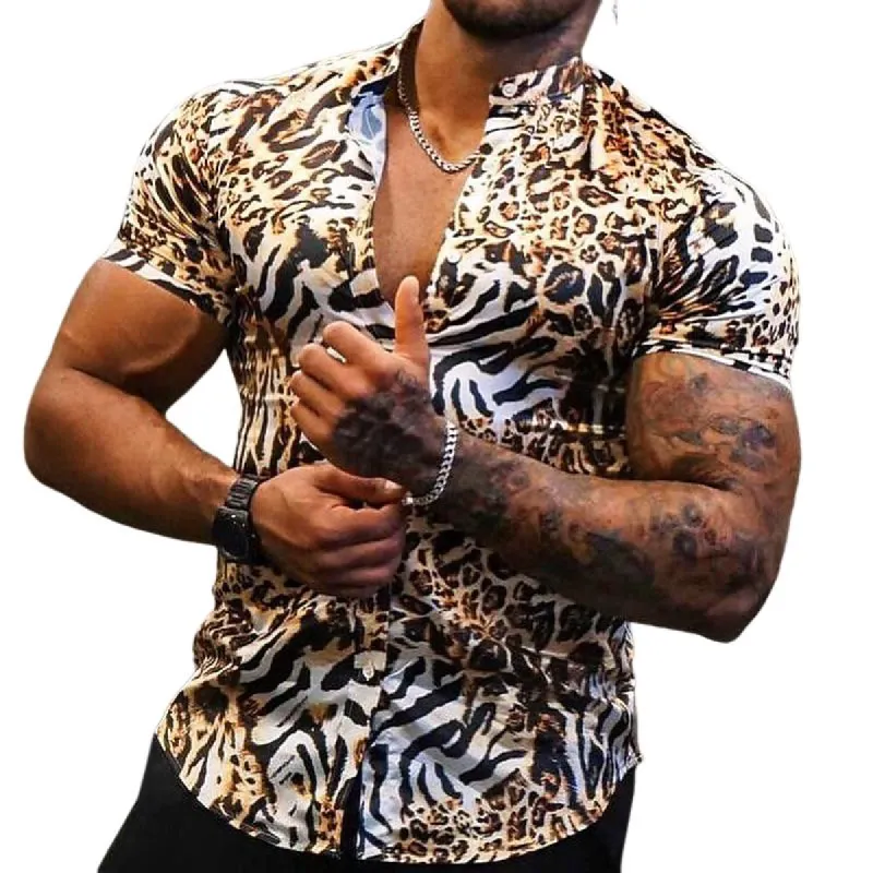 Men's Leopard Graphic Lapel Short Sleeve Casual Shirt 67423431Z sold by Manly