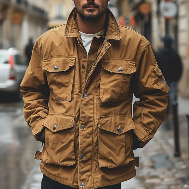 Men's Casual Solid Color Multi-Pocket Outdoor Cargo Jacket 98197396X sold by Manly product image thumbnail 4