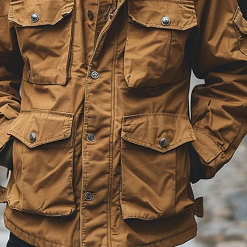 Men's Casual Solid Color Multi-Pocket Outdoor Cargo Jacket 98197396X sold by Manly product image thumbnail 3