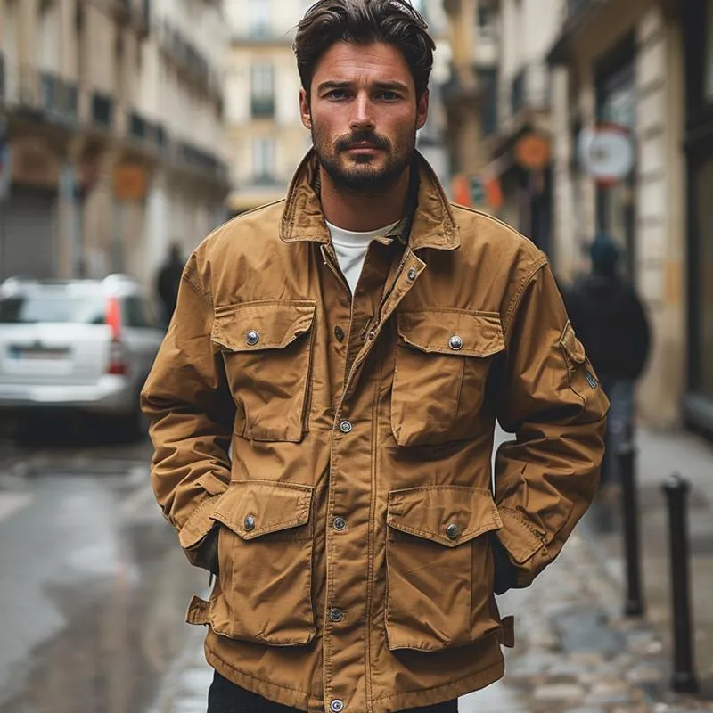 Men's Casual Solid Color Multi-Pocket Outdoor Cargo Jacket 98197396X sold by Manly product image thumbnail 2