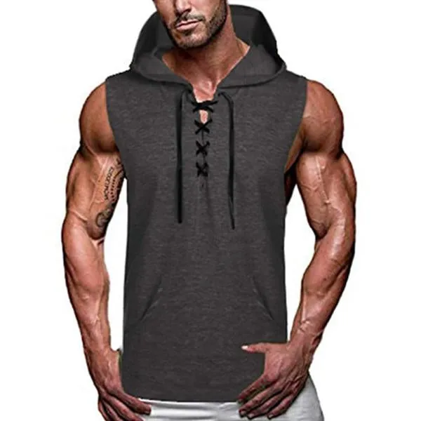 Men's Casual Hooded Solid Color Lace-Up Tank Top 44630439M sold by Manly product image thumbnail 2