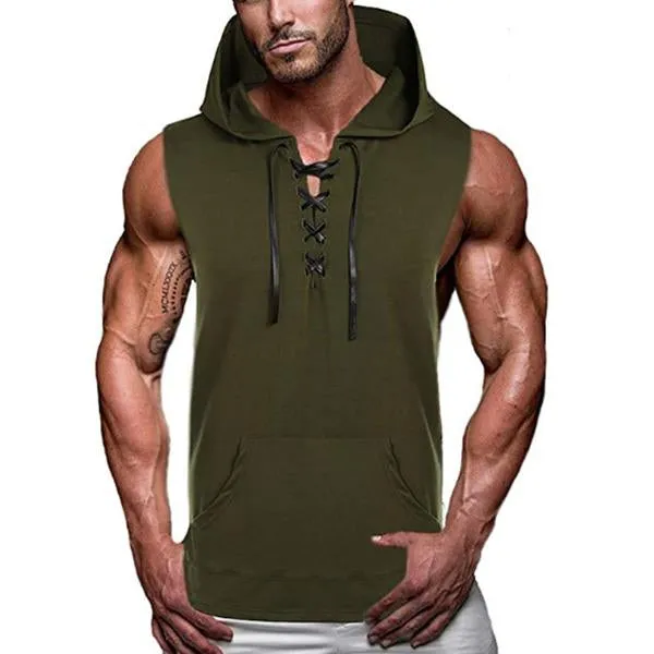 Men's Casual Hooded Solid Color Lace-Up Tank Top 44630439M sold by Manly product image thumbnail 3