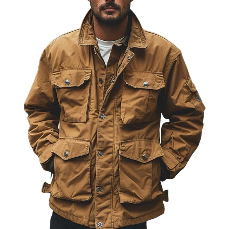 Men's Casual Solid Color Multi-Pocket Outdoor Cargo Jacket 98197396X sold by Manly