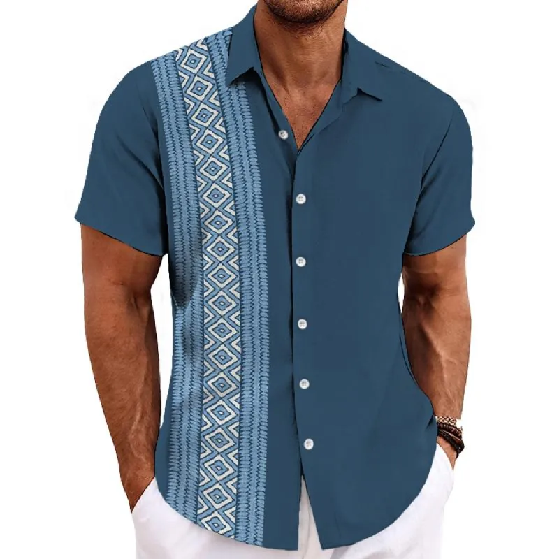 Men's Retro Striped Color Block Print Shirt 71368434TO sold by Manly