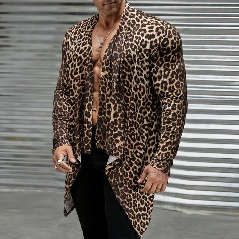 Men's Fashion Leopard Print Collarless Irregular Hem Cardigan 20266202M sold by Manly product image thumbnail 2