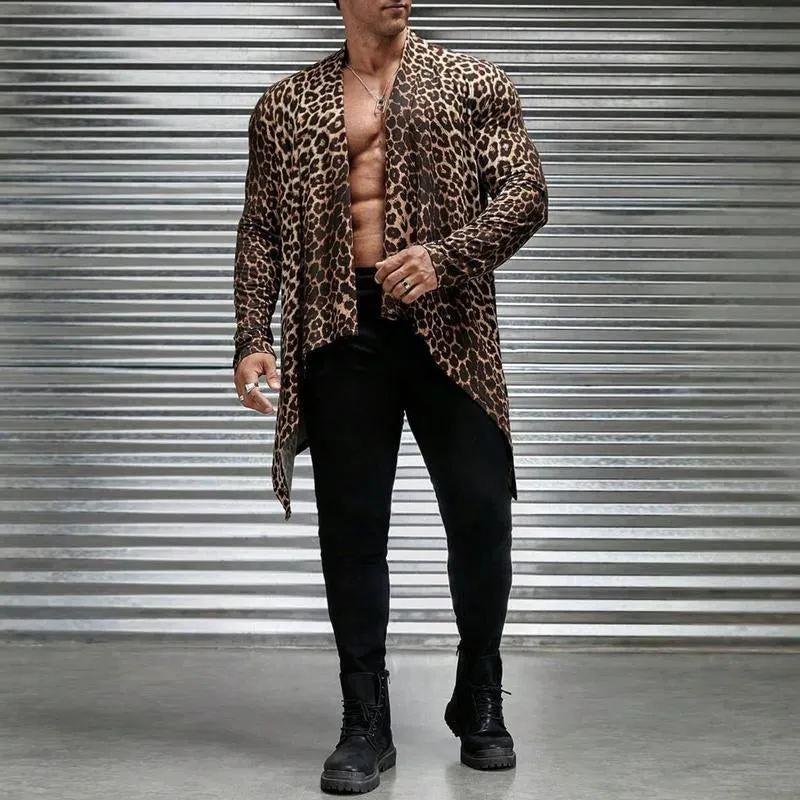 Men's Fashion Leopard Print Collarless Irregular Hem Cardigan 20266202M sold by Manly product image thumbnail 5