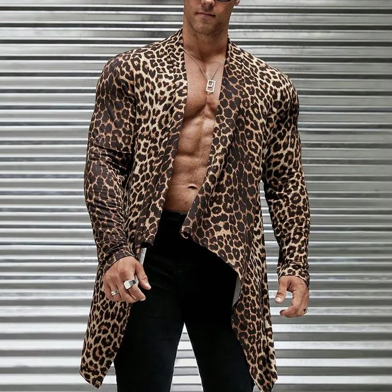 Men's Fashion Leopard Print Collarless Irregular Hem Cardigan 20266202M sold by Manly product image thumbnail 4