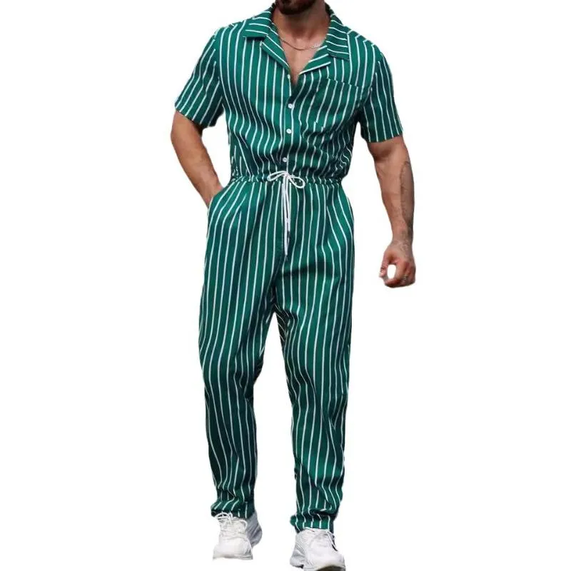 Men's Retro Casual Striped Short Sleeve Jumpsuit 19897248TO sold by Manly