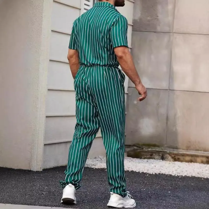 Men's Retro Casual Striped Short Sleeve Jumpsuit 19897248TO sold by Manly product image thumbnail 3