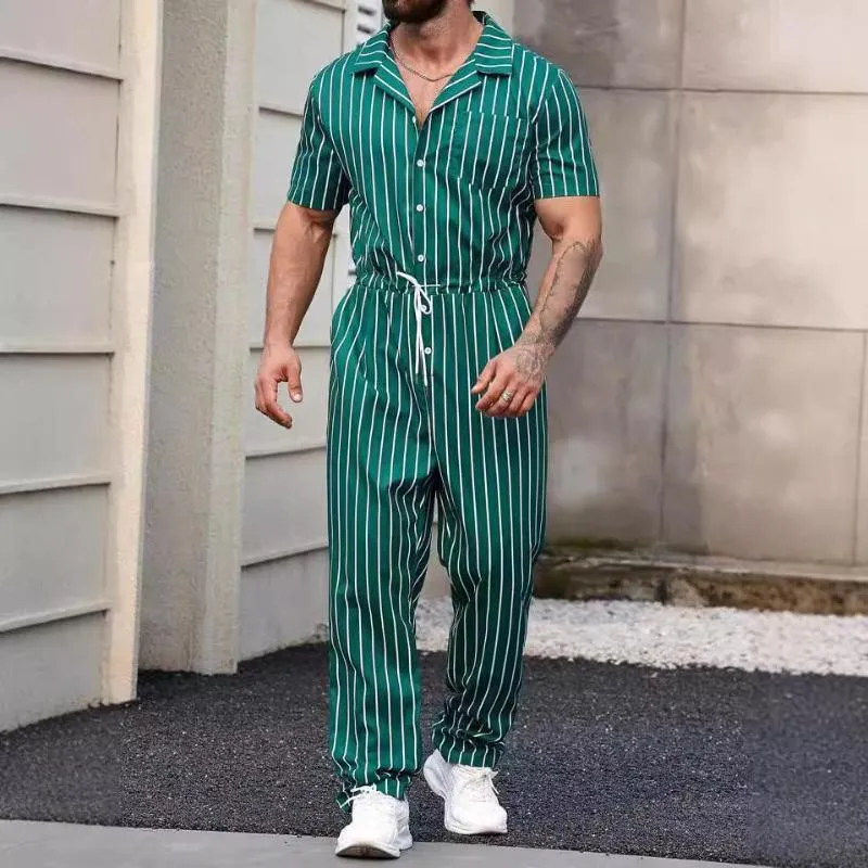Men's Retro Casual Striped Short Sleeve Jumpsuit 19897248TO sold by Manly product image thumbnail 2