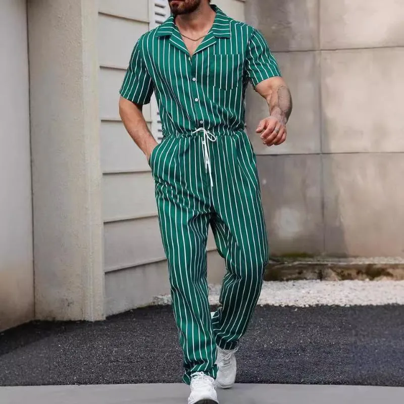 Men's Retro Casual Striped Short Sleeve Jumpsuit 19897248TO sold by Manly product image thumbnail 5