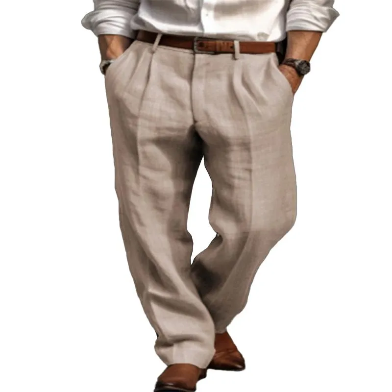 Men's Linen Solid Loose Casual Pants 41047953Z sold by Manly