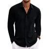 【24-hour shipping out】Men's Casual Solid Color Cotton Linen Lapel Slim Fit Long Sleeve Shirt 01703150M sold by Manly