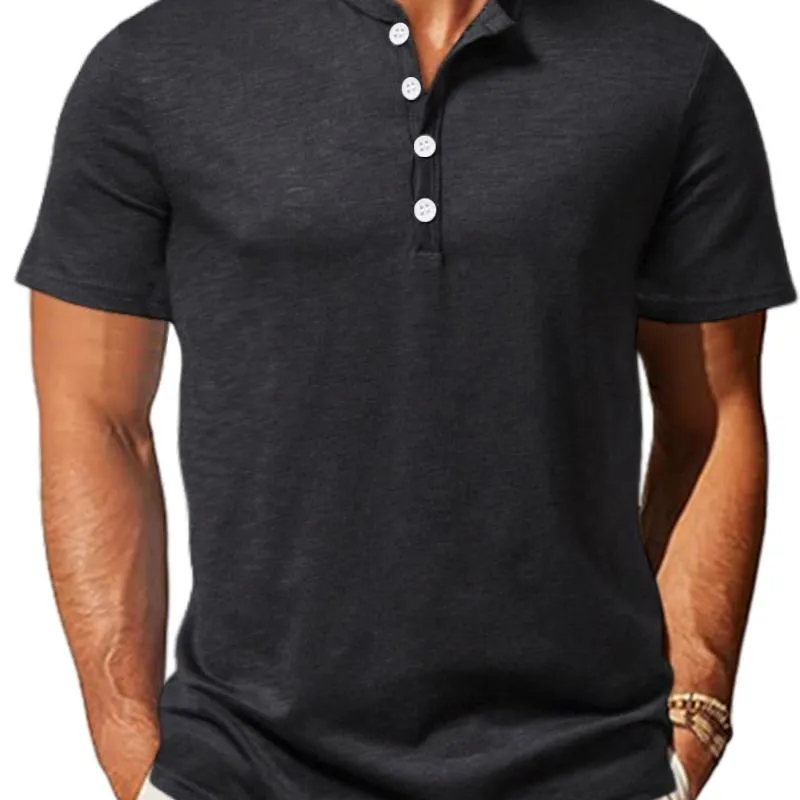 Men's Casual Cotton Henley Collar Slim Fit Short Sleeve T-Shirt 92267917M sold by Manly product image thumbnail 3
