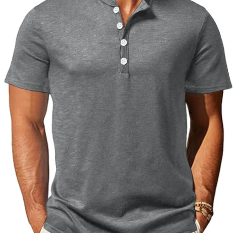 Men's Casual Cotton Henley Collar Slim Fit Short Sleeve T-Shirt 92267917M sold by Manly product image thumbnail 4