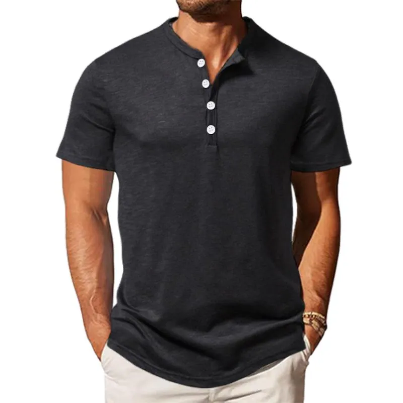 Men's Casual Cotton Henley Collar Slim Fit Short Sleeve T-Shirt 92267917M sold by Manly