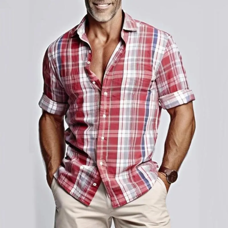 Men's Casual Plaid Lapel Long Sleeve Shirt 09547526TO sold by Manly product image thumbnail 2