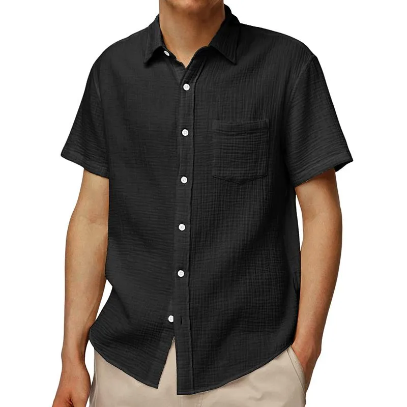 Mens Solid Lapel Breast Pocket Short Sleeve Casual Shirt 27615313Z sold by Manly product image thumbnail 2